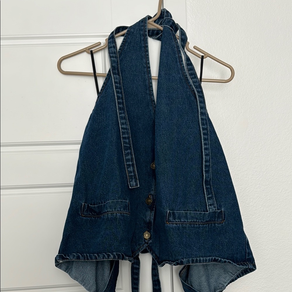 Dark Blue Denim Halter Vest